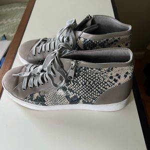 Vionic zip up mid sneakers. Grey leather and faux snake print. Size 9.5.